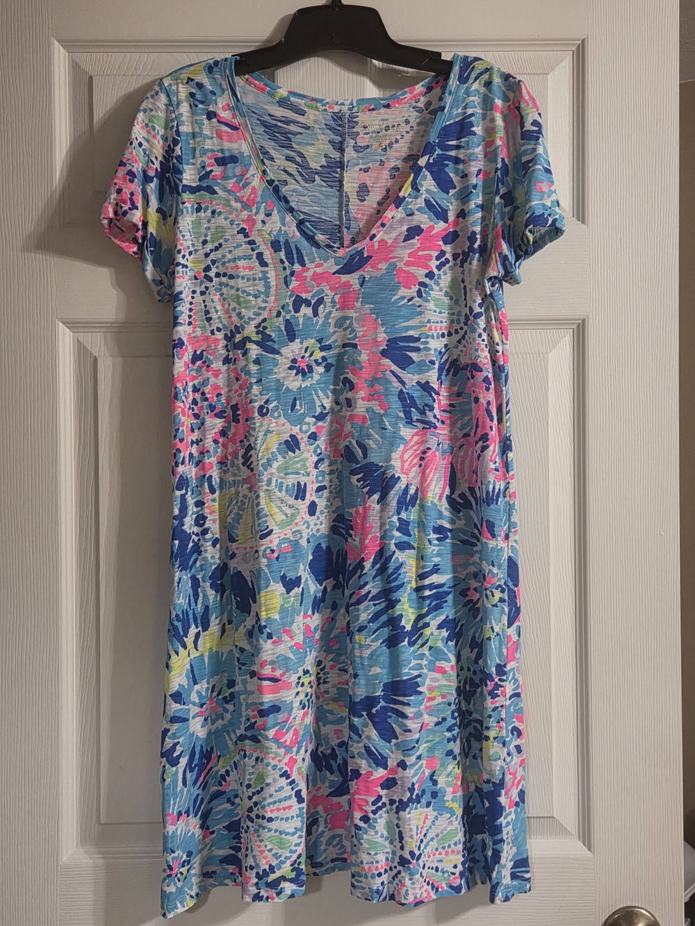 Lilly Pulitzer Blue Pink Multicolor V-Neck Floral Tie-Dye Dress